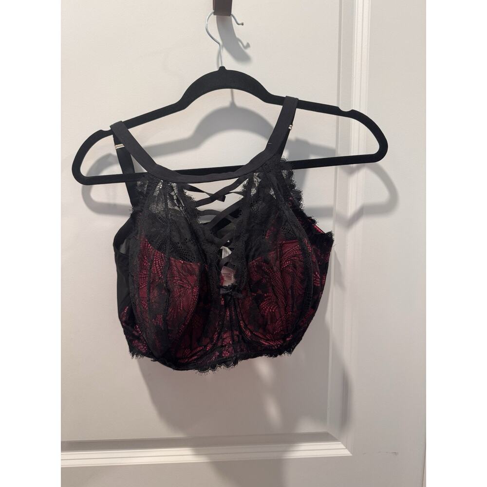 Cacique 42DDD Lightly Lined French Balconette Bra Black Pink